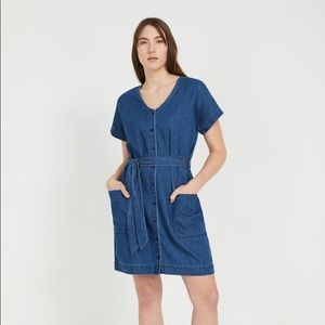Good Cotton Belted Denim Dress in Medium indigo